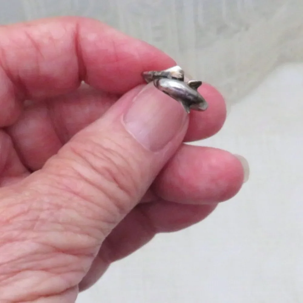 Vintage Sterling Silver Dolphin Toe Ring Adjustable Size 3.5 Ocean Theme
